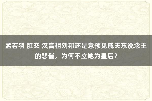 孟若羽 肛交 汉高祖刘邦还是意预见戚夫东说念主的悲催，为何不立她为皇后？