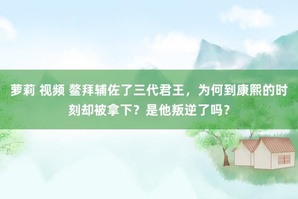 萝莉 视频 鳌拜辅佐了三代君王，为何到康熙的时刻却被拿下？是他叛逆了吗？